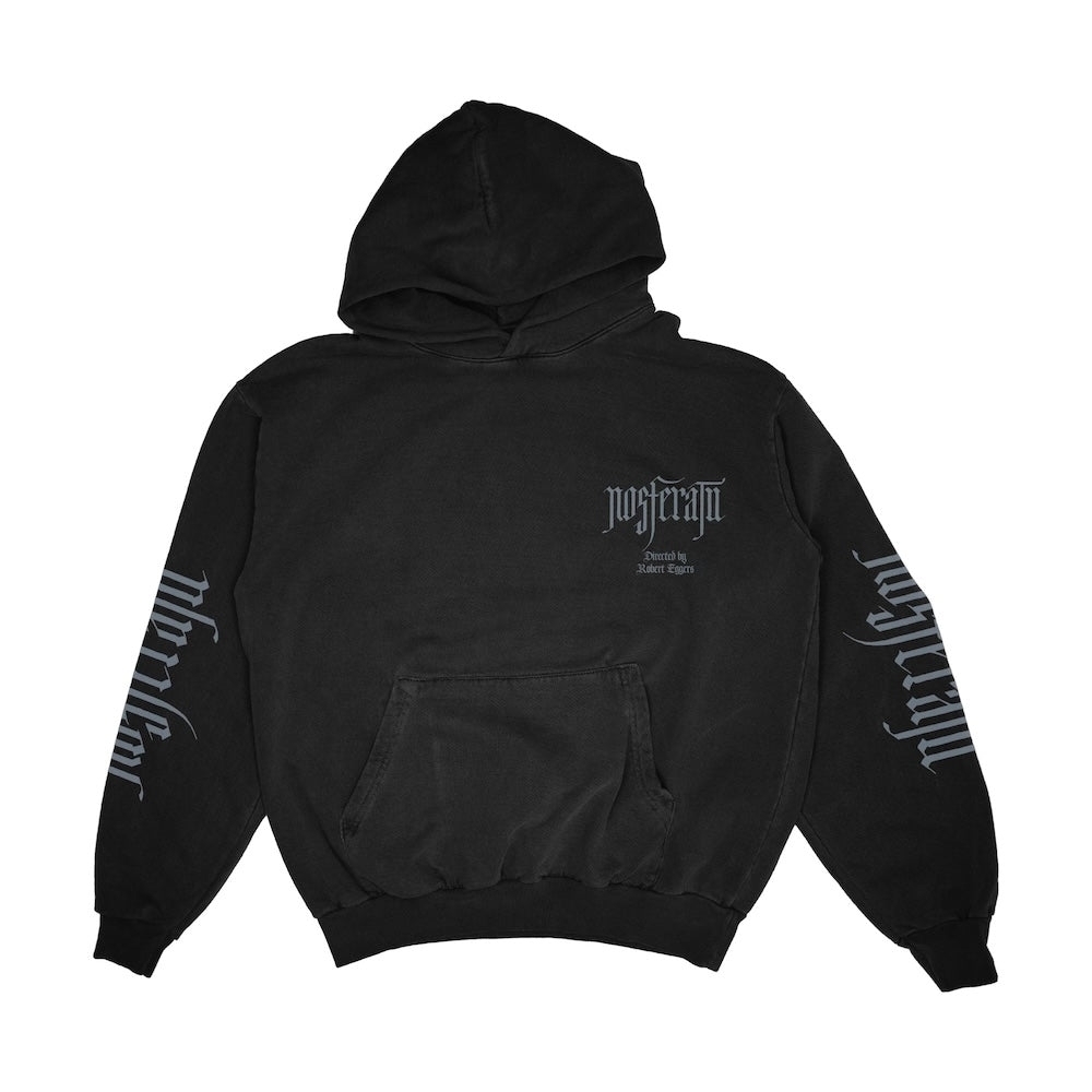 Hot Topic Black Graphic Hoodie with Gray Gothic Text